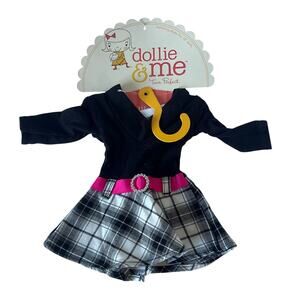 Dollie & Me NWT Matching Dress for 18 Inch Dolls Black Plaid Skirt Pink Belt